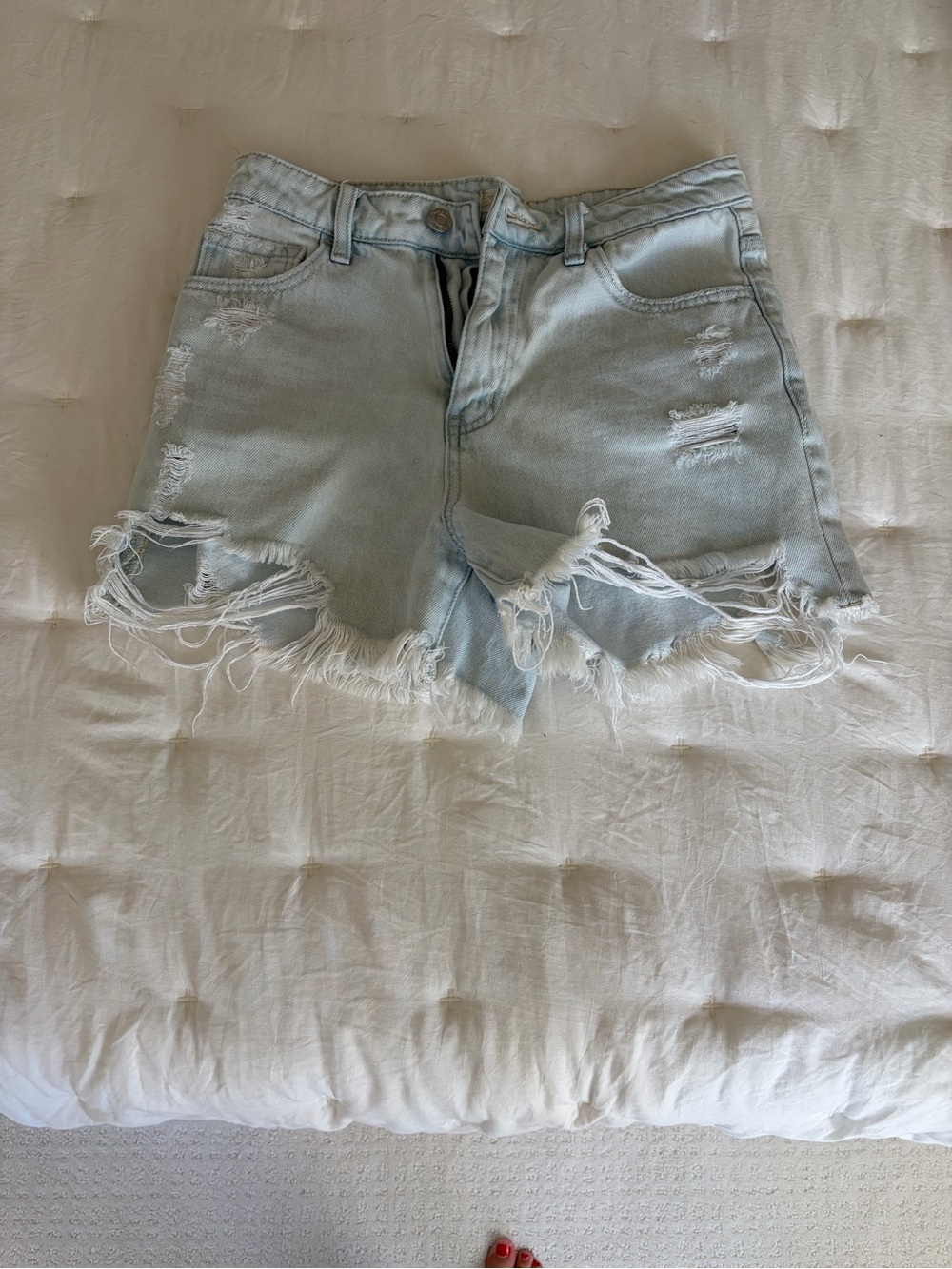 Distressed Light Blue Denim Women's Shorts